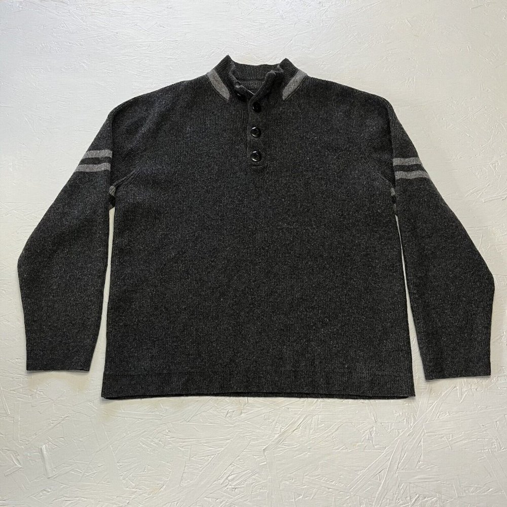 Bowen & Wright Mens  Size XL Black Lambs Wool Sweater 4 Button Mock Neck